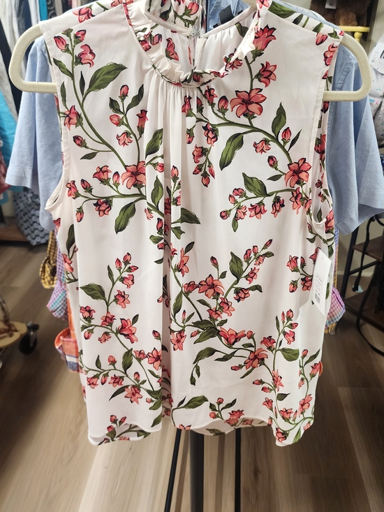 Ann Taylor Tops - Ann Taylor White Sleeveless Ruffle-Neck Camisole with Pink Floral
